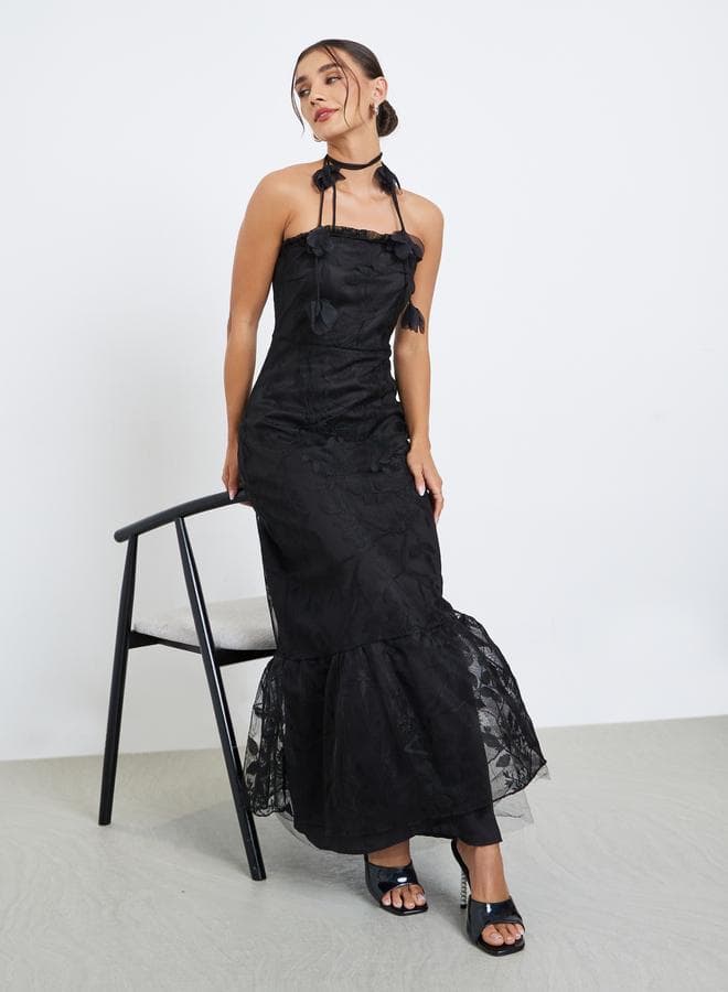Black Lace Maxi Evening Dress