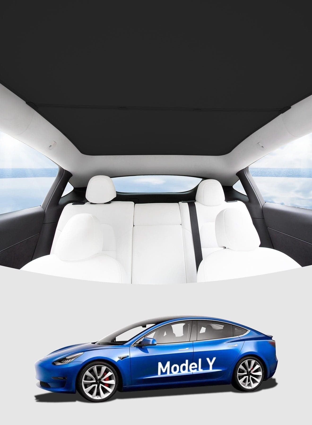 2020 2021 2022 2023 2024 Tesla Model Y Sunshade Roof - No Sag, 99% UV Protection & Heat Reduction , Foldable Car Sun Shield for Tesla Model Y Accessories,Keep Car Cool (2021-2024 Black)