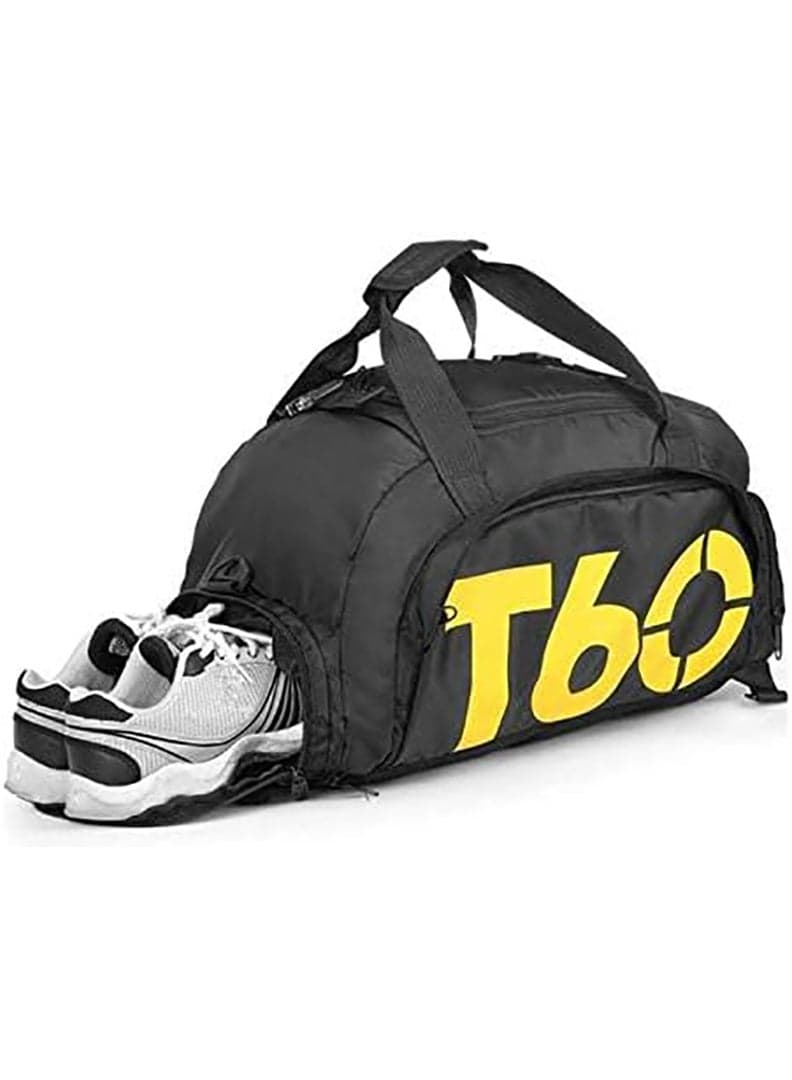 Sports Gym Bag, Travel Duffel bag with Wet Pocket & Shoes Compartment Ultra Lightweight Black Yellow