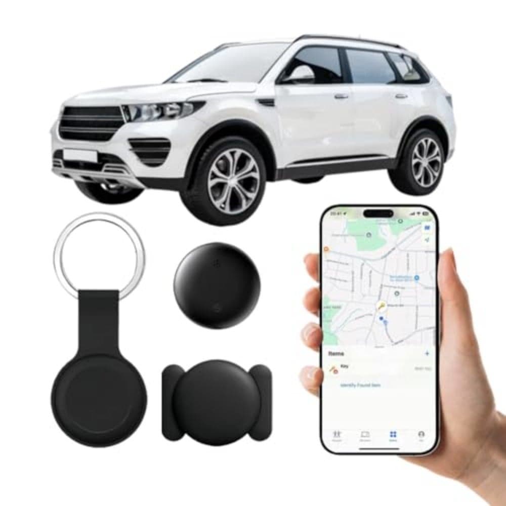 Car Tracker Supports Android Findhub, Bluetooth Smart Tracker with Sound Alert Global Positioning, 1-Year Battery Life, Easy Tracking for Cars, Pets, Keys, Wallets with Magnetic Case and Keychain