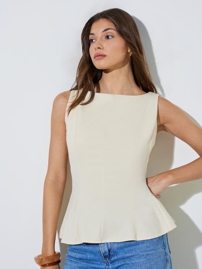 Styli Off White Seam Detail Peplum Top