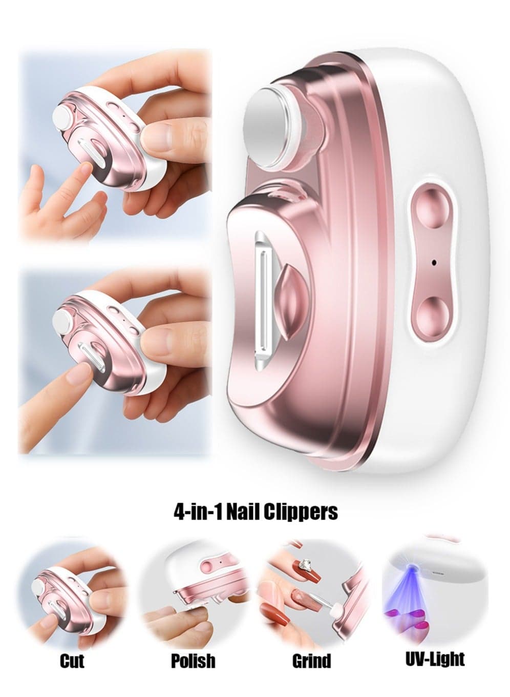 Electric Nail Clipper for Kids & Adults, 4-in-1 Automatic Trimmer & Polisher with UV Sterilization, USB-C Rechargeable, 2 Speeds & Dust Collector, Safe Nail Clippers for Baby Care