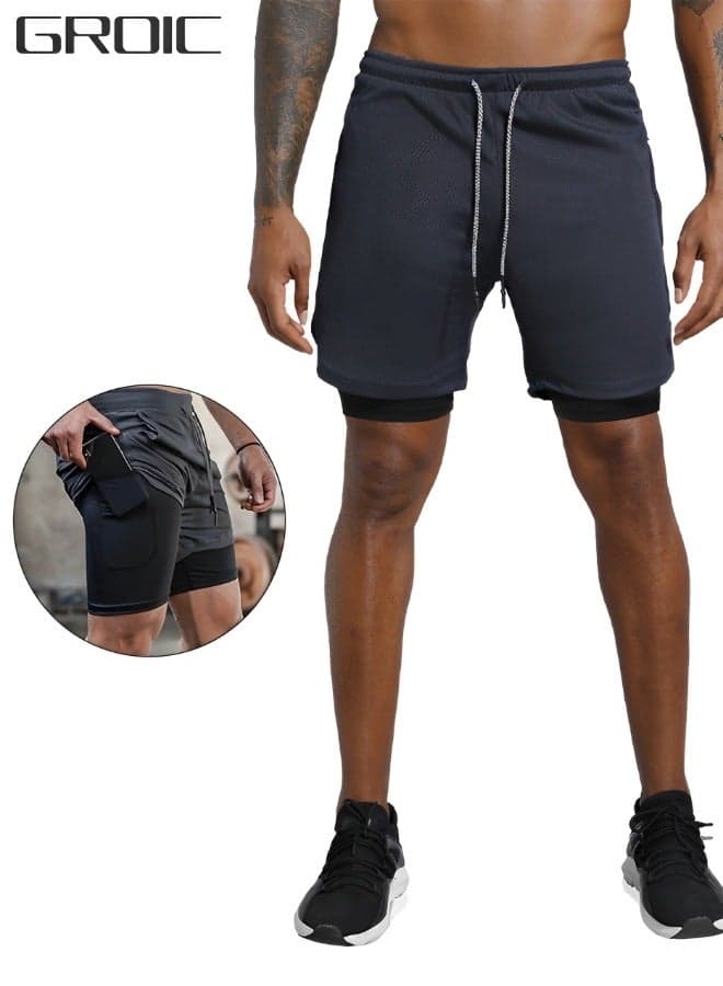 Mens Running Shorts,Quick Dry Workout Running Shorts for Men,2-in-1 Stealth Shorts,Gym Yoga Outdoor Sports Shorts with Pockets-XXL