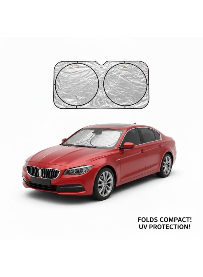 Car Windshield Sun Shade, Foldable, UV Reflective Shield, 99% UV Protection, 150x70cm Fits Sedans, Vans, and Midsize Trucks