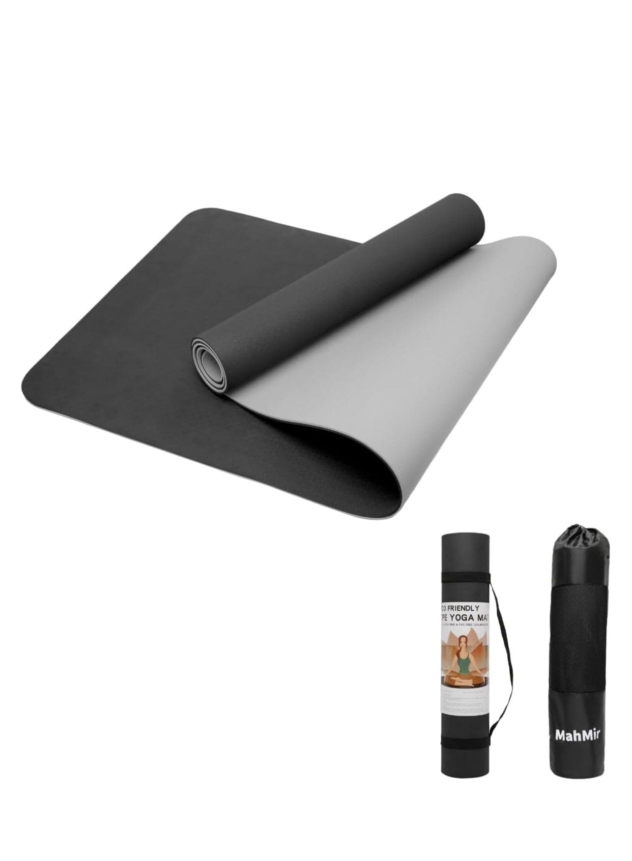 Yoga Mat Anti-Slip Exercise Mat With Carrying Bag Fitness Mat For Pilates 183Cm*61Cm*6Mm Thickness For Woman Man Beginners Black+Light Grey