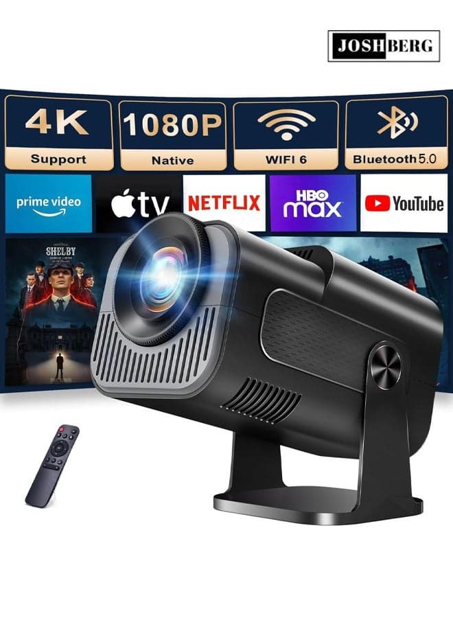 4K Full HD Projector,1080P Smart Projector with 180° Rotation, Portable Projector WiFi 6 & Bluetooth 5.0 Support,Featuring Auto Keystone Correction,HDMI/USB Connectivity Projector,HY320 Mini,Black