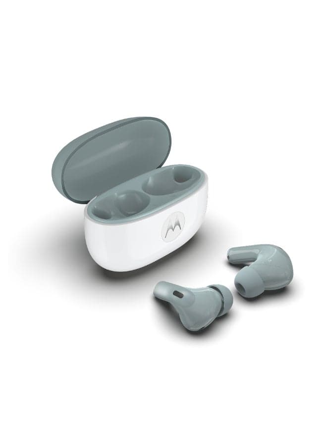 Moto Buds 2, Pantone Gray Mist, Hi-Res Audio, Dynamic Active Noise Cancelling, IP54 Water Resistant, 48 hours Playback Time, Lightweight & Compact Gray Mist