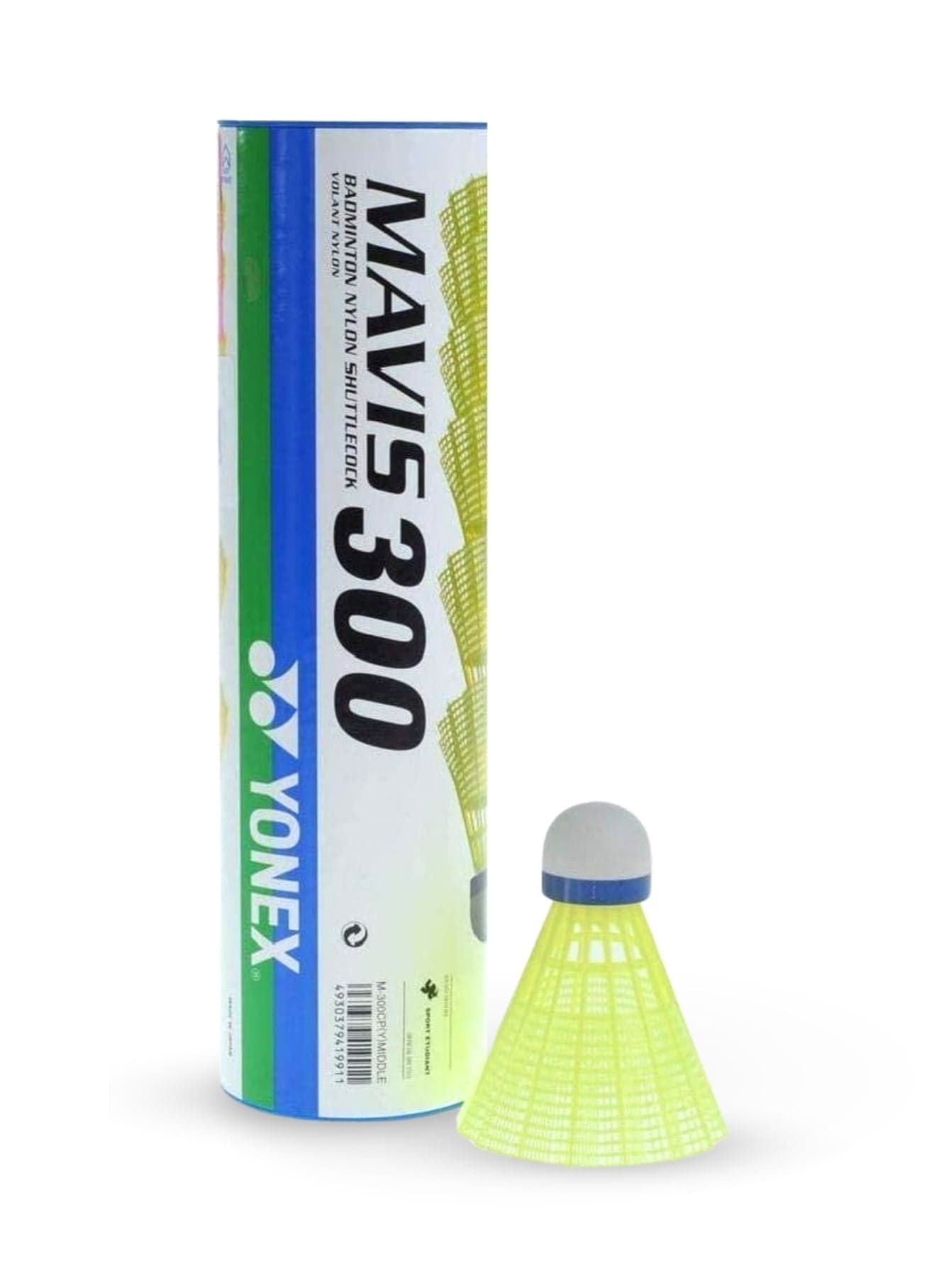 Mavis 300 Nylon Badminton Shuttlecock | Pack of 6 | Color: Green Cap/Yellow | Ideal for Training, Indoor Play and Daily Practice