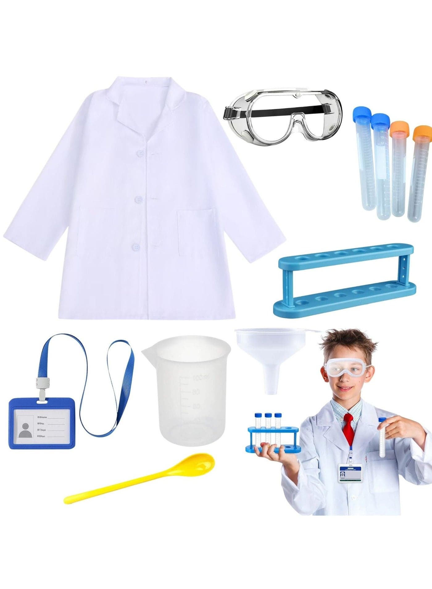 Home Smart Kids Lab Coat Scientist Costume with Accessory for Boys and Girls Good Learning Activity for Children's