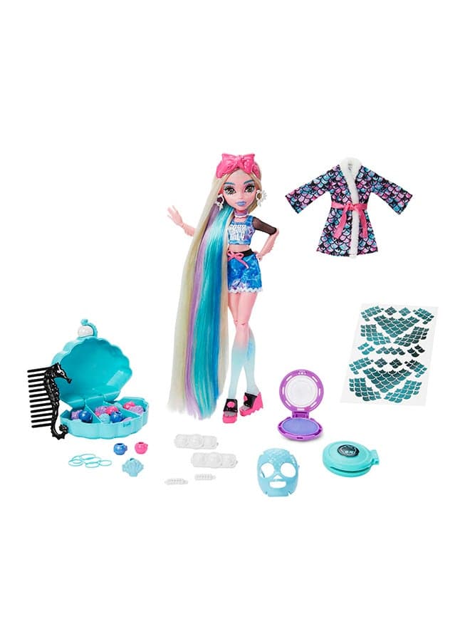 Doll, Lagoona Blue Spa Day with Wear & Share Accessories Including Hairstyling Clips, Hair Chalk & Tattoos