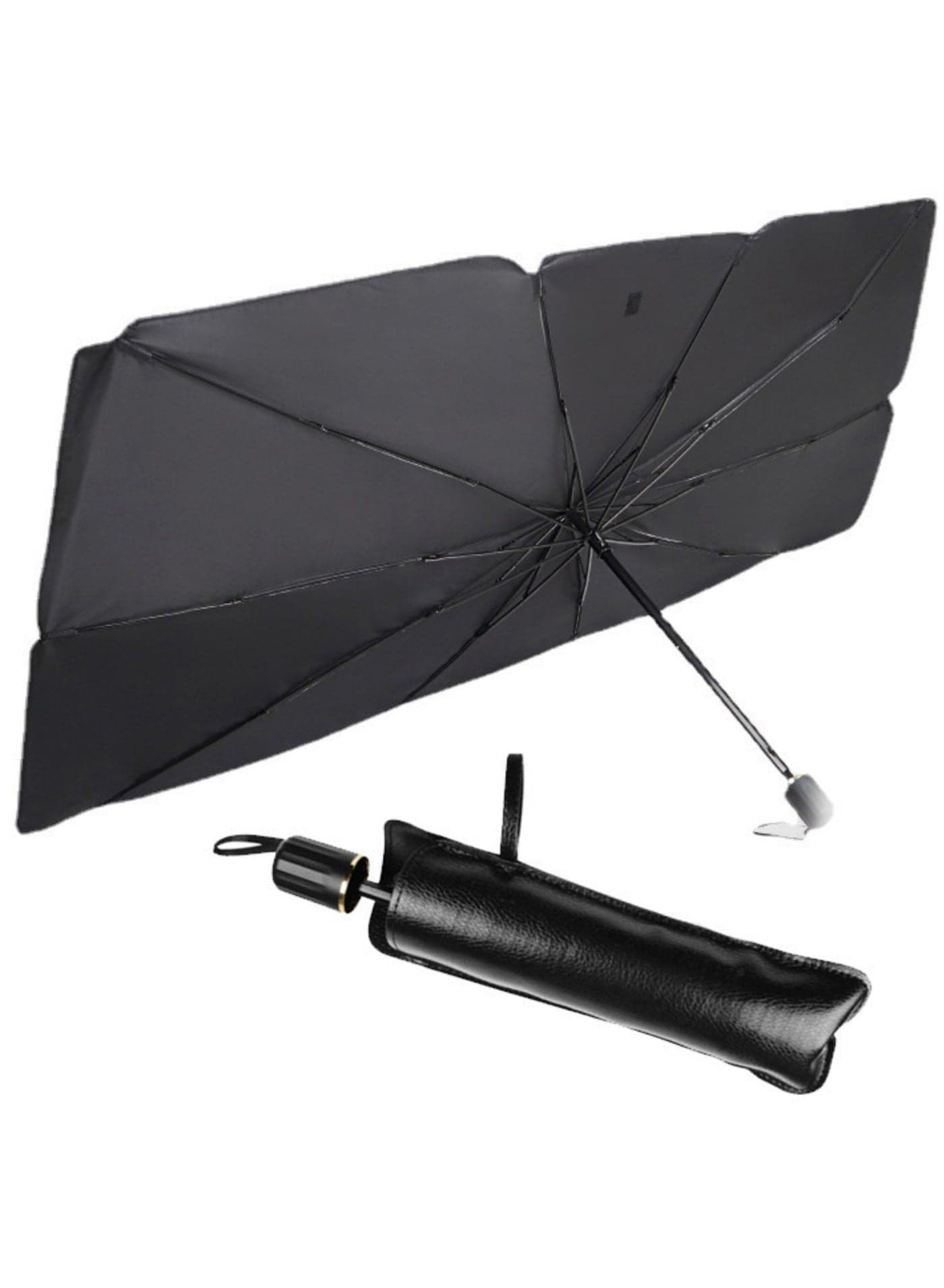 Car Sunshade Umbrella Car Visor Sunshade Sunshade Telescopic Sunscreen Heat Insulation Front Windshield Car Parasol, Adjustable Angle Stretchable Design Easy to Install Leather Storage