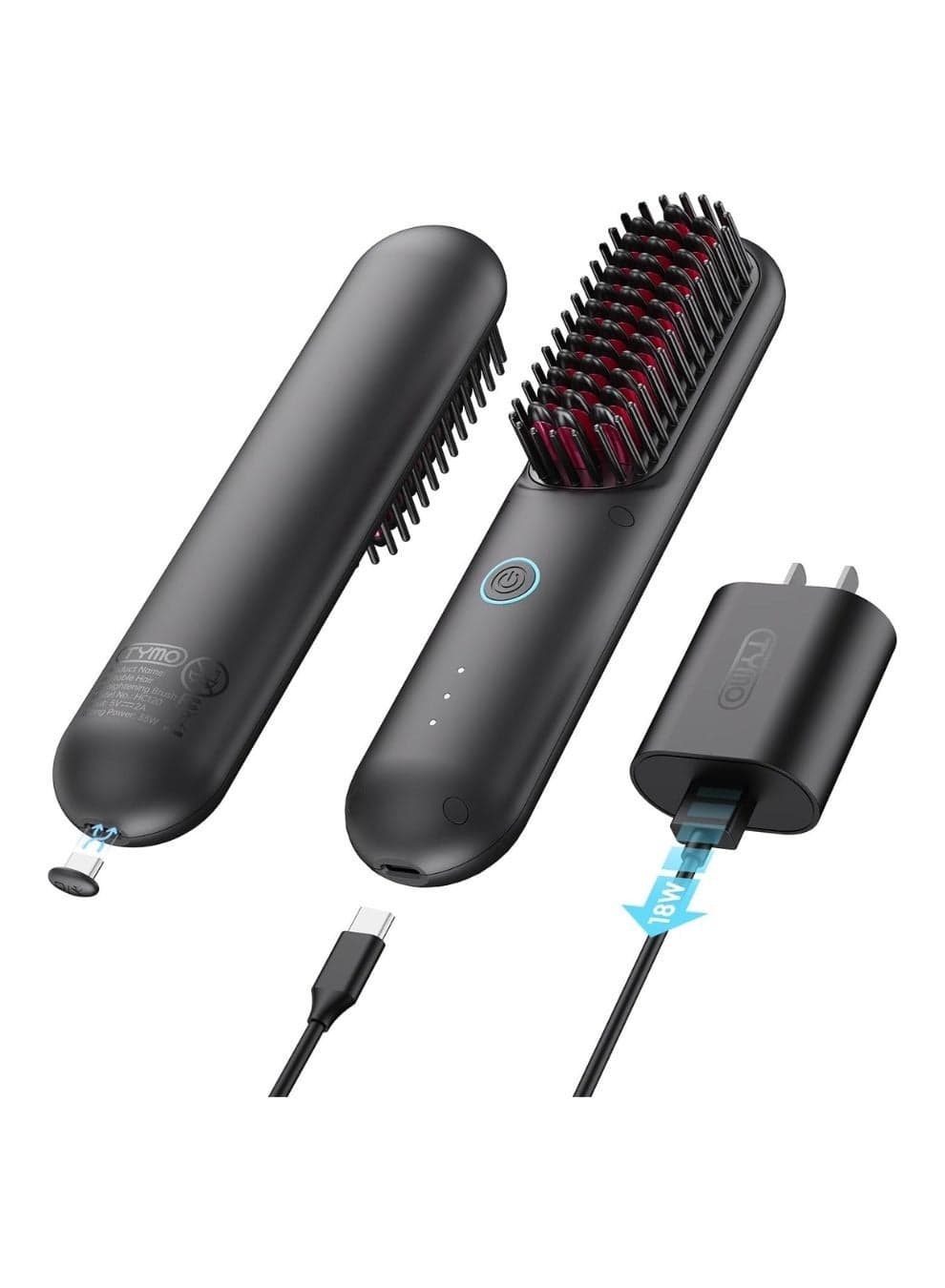 TYMO Porta Cordless Hair Straightener Brush, Black Color
