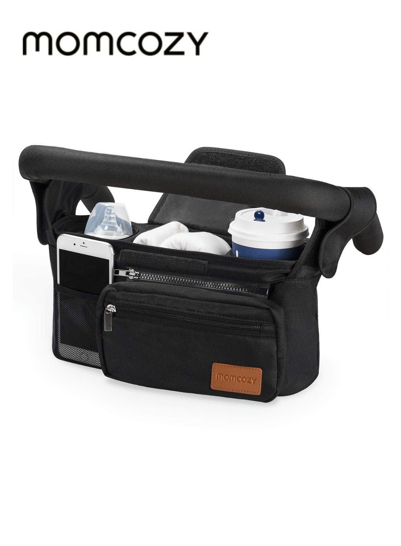 Universal Stroller Organizer with Insulated Cup Holder Detachable Phone Bag & Shoulder Strap, Fits for Stroller like Uppababy, Baby Jogger, Britax, BOB, Umbrella and Pet Stroller