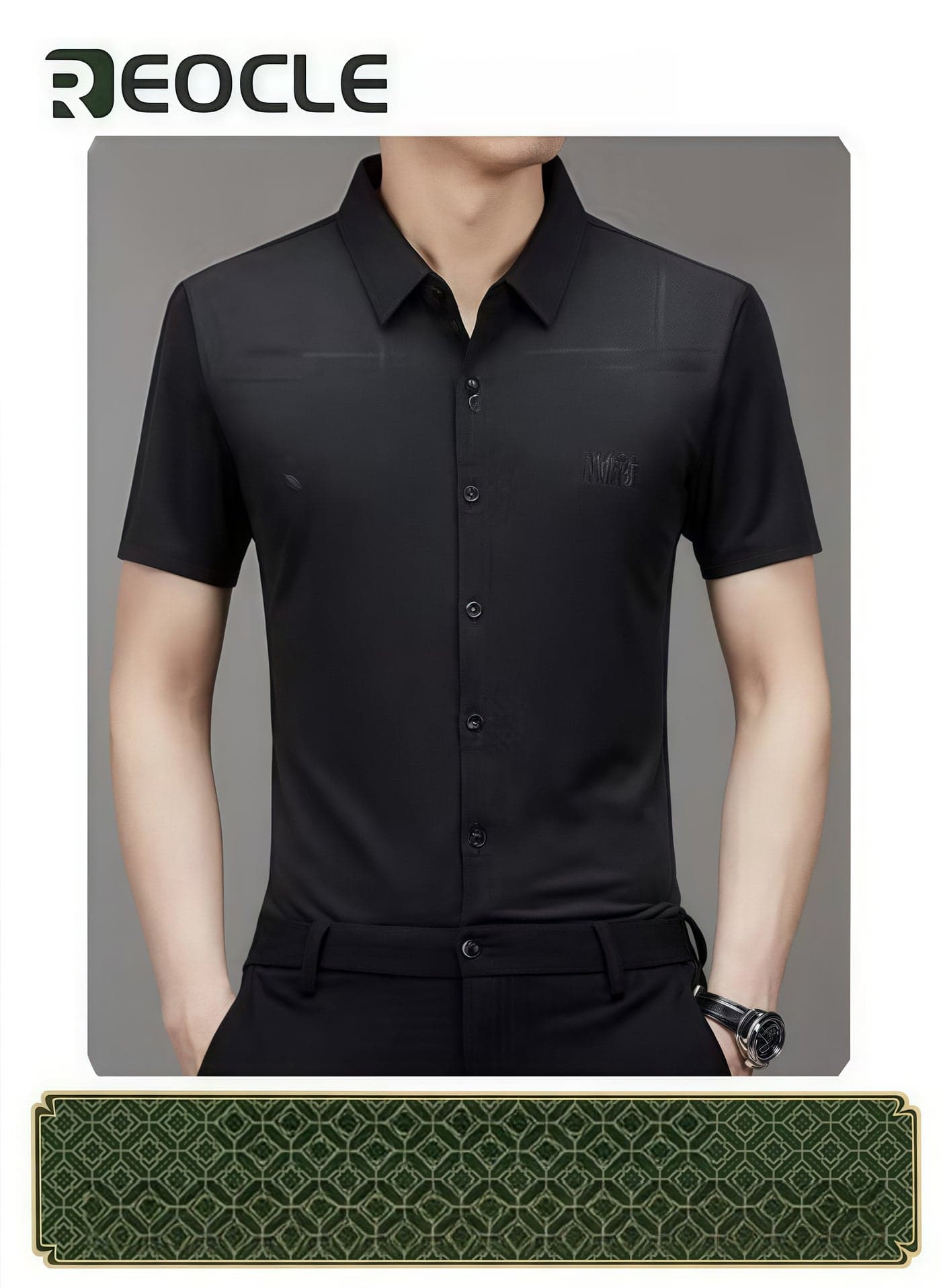 Men's Dress Shirts Wrinkle Free Regular Fit Stretch Rayon Button Down Shirt Short Sleeve Dress Cotton Dress Shirts Short Sleeve Stand Collar Shirt