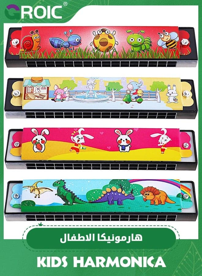 4 Styles Harmonica for Kids,Armonica Para Ninos Cartoon Printed Key of C 16 Hole Harmonica Toy Musical Instruments,Party Favors for Toddler,Kids Harmonica Toys