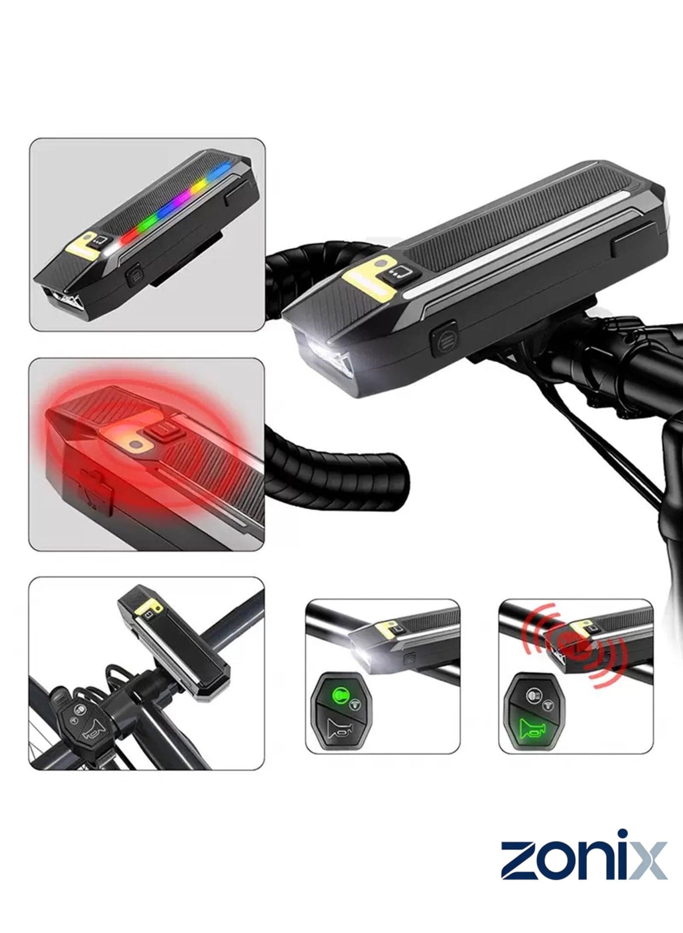 Smart Remote Control Bike Headlight with Wireless Remote, Electric Horn, 2400mAh Battery, USB-C Fast Charging, IPX4 Waterproof, 14 Light Modes, Auto Light Sensor, Frequency Matching for Road Cycling, Mountain Biking, Night Commuting