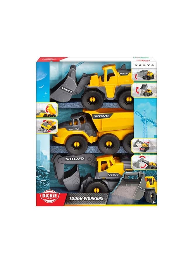 Volvo 3-Piece Construction Set - Excavator, Dump Truck and Wheel Loader with Moving Parts, Ages 3+