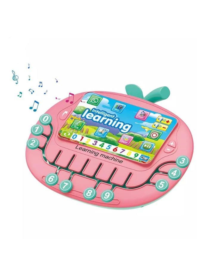 Multifunctional Tablet Learning Machine, Interactive Educational Toy with Letters, Numbers, Music, Story Telling, and more, Modern math learning machine toy apple shape for Toddlers Pink