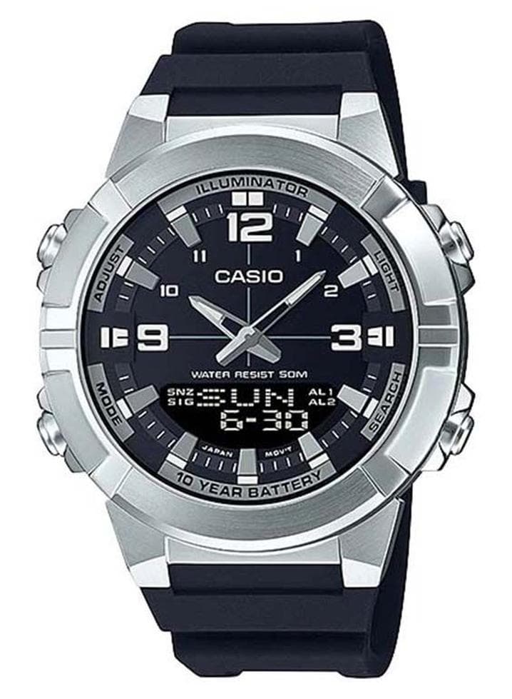 Men Analog Digital World Time Resin Strap Watch AMW-870-1AVDF - 52 mm - Black