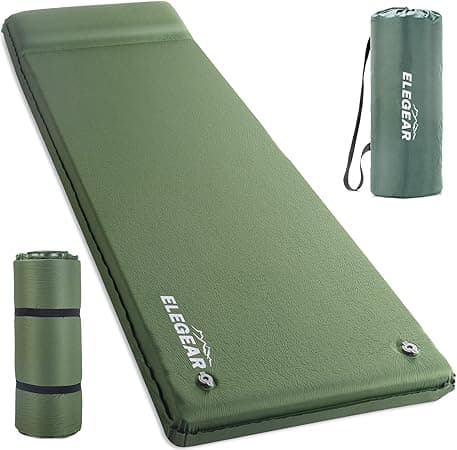 Elegear Self Inflating Sleeping Pad, 3.2" Ultra-Thick Memory Foam Camping Pad with Pillow Fast Inflating in 20s Insulated Camping Mattress Pad 4-Season Camping Sleeping Mat for Camping, Traveling