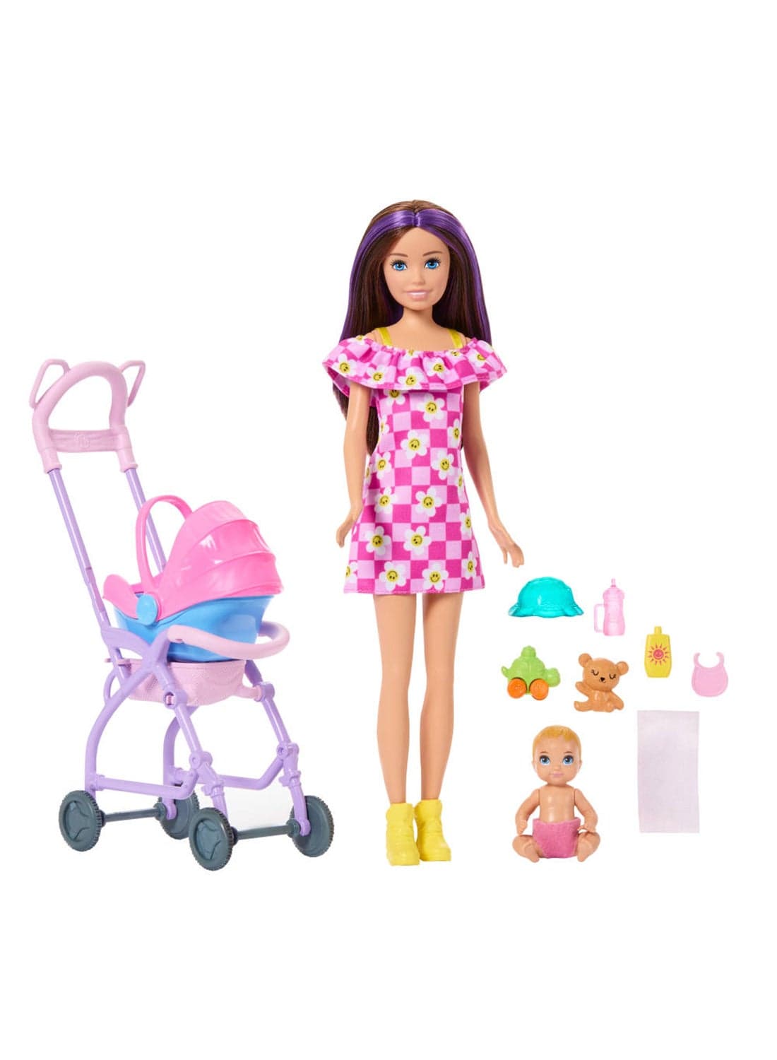 Skipper Babysitters Inc. Playset with Brunette Doll, Blonde Baby Doll, Stroller with Removable Car Seat & 7 Accessories