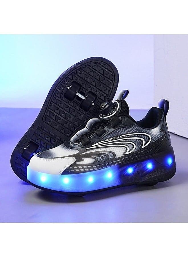 Kids Roller Skates LED Two Wheel Flash Stylish Shiny Sneaker Skates With Wheels and Lightning Soles for Easy Swivel Buckle Kids Shoes
