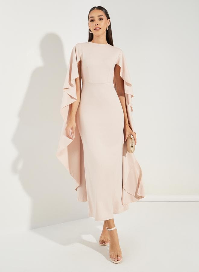 Long Drape Slit Sleeves Mermaid Hem Maxi Dress
