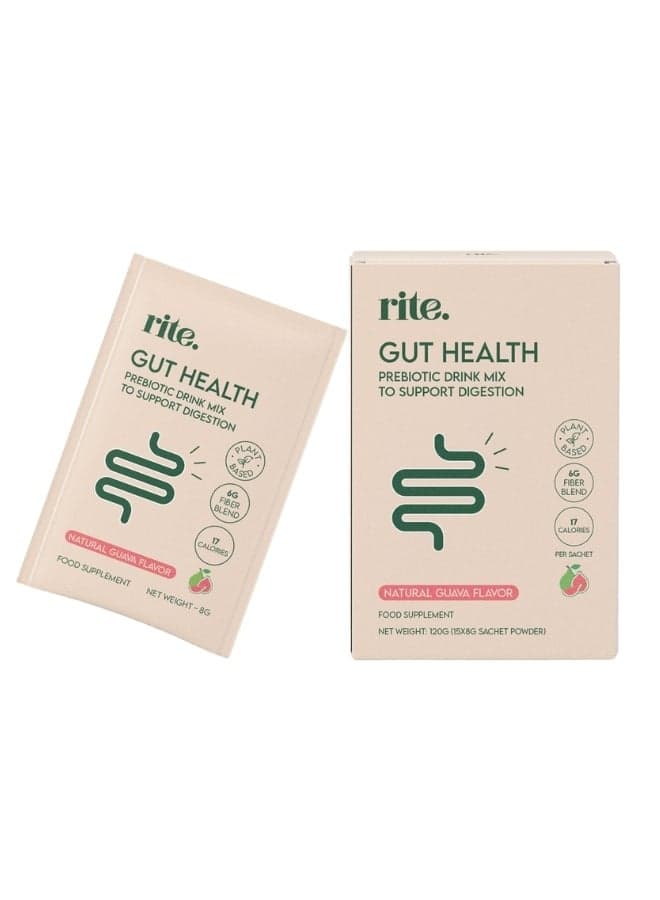 GUT HEALTH Prebiotic Fiber Drink mix - GUAVA flavor - 120g (Pack of 15 sachets)