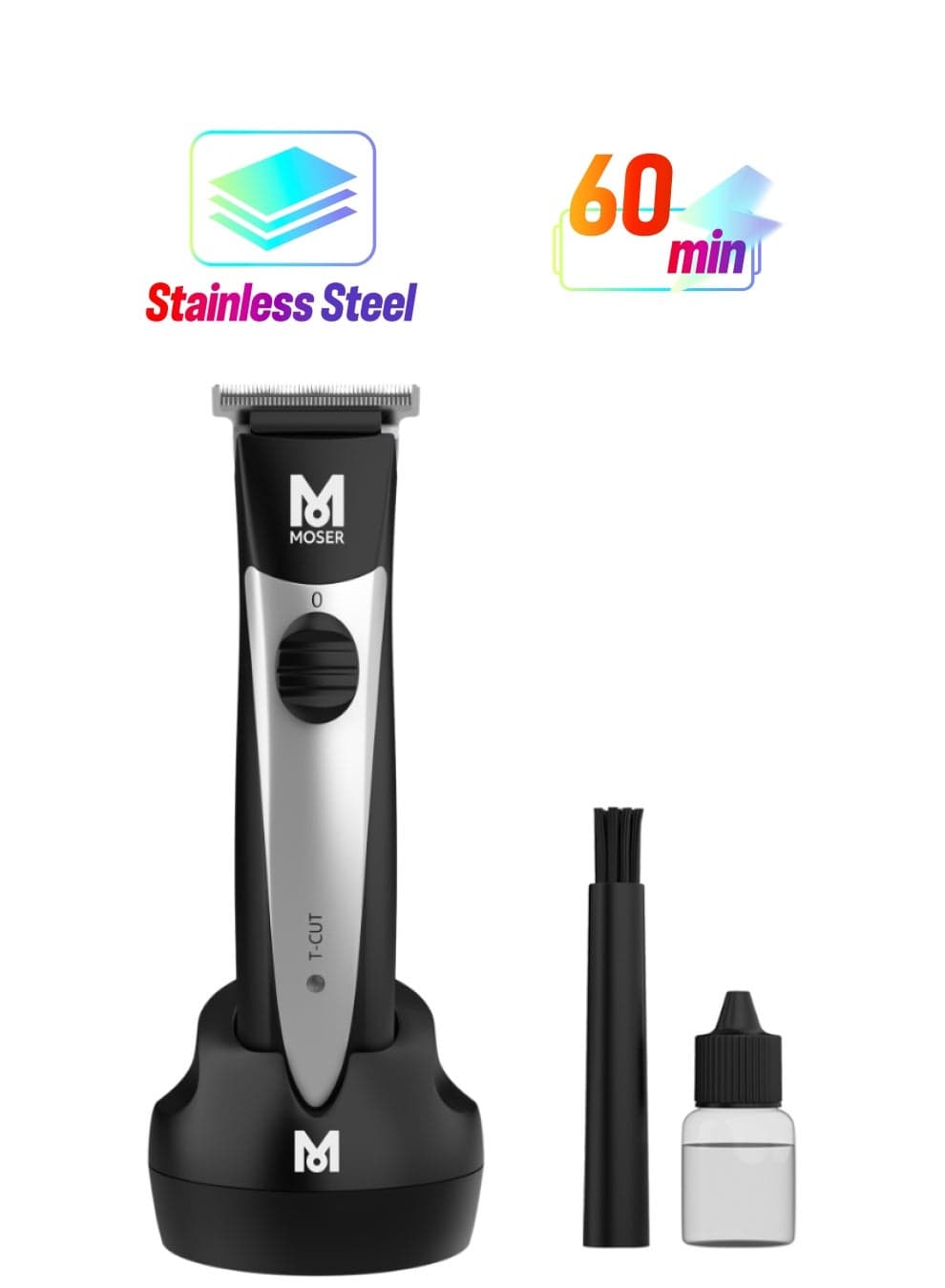 T-Cut Professional Cordless Trimmer For Men With 40Mm T-Blade (Made In Germany) | 60-Minutes Runtime | High-Grade Steel Blades | Lightweight And Quiet Operation (1591-0170) Black/Silver