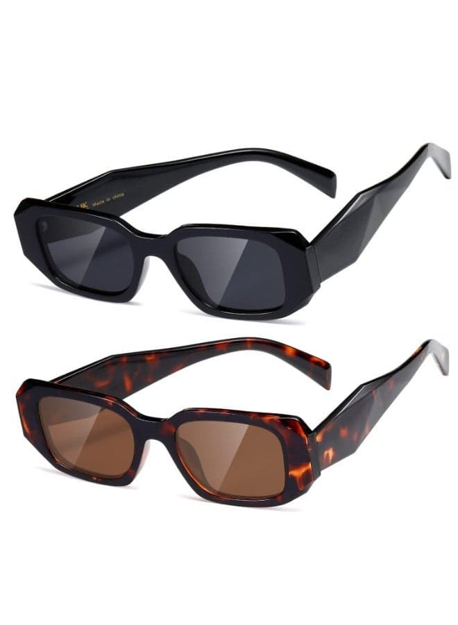 Rectangle Retro Sunglasses for Women and Men, 90s Vintage Square Frame UV400 Protection, Lightweight Durable Metal Frame Sun Glasses