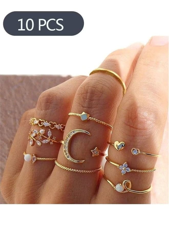 10-Piece Knuckle Rings Set for Women Girls, Vintage Stackable Finger Jewelry Rings