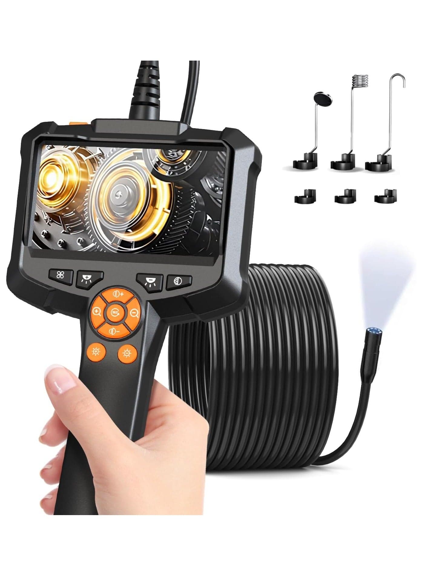 Industrial Endoscope Camera with Light, 1080P HD Borescope Tools with 8 Adjustable LED Lights, 4.3" Endoscope with 16.4ft Semi-Rigid Snake Camera, IP67 Waterproof Inspection Borescope, Mechanic Tool