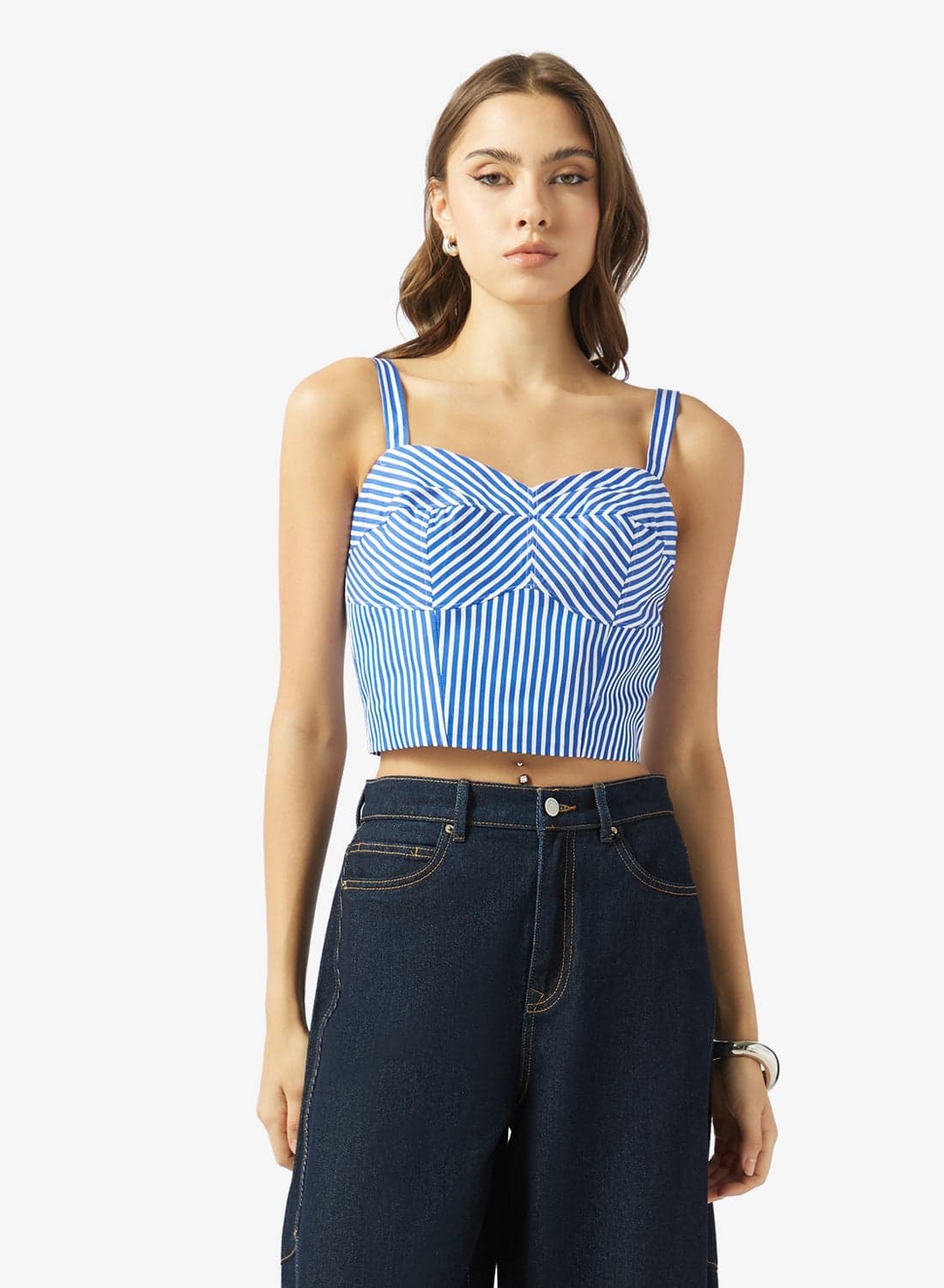 Sweetheart Neck Striped Poplin Top