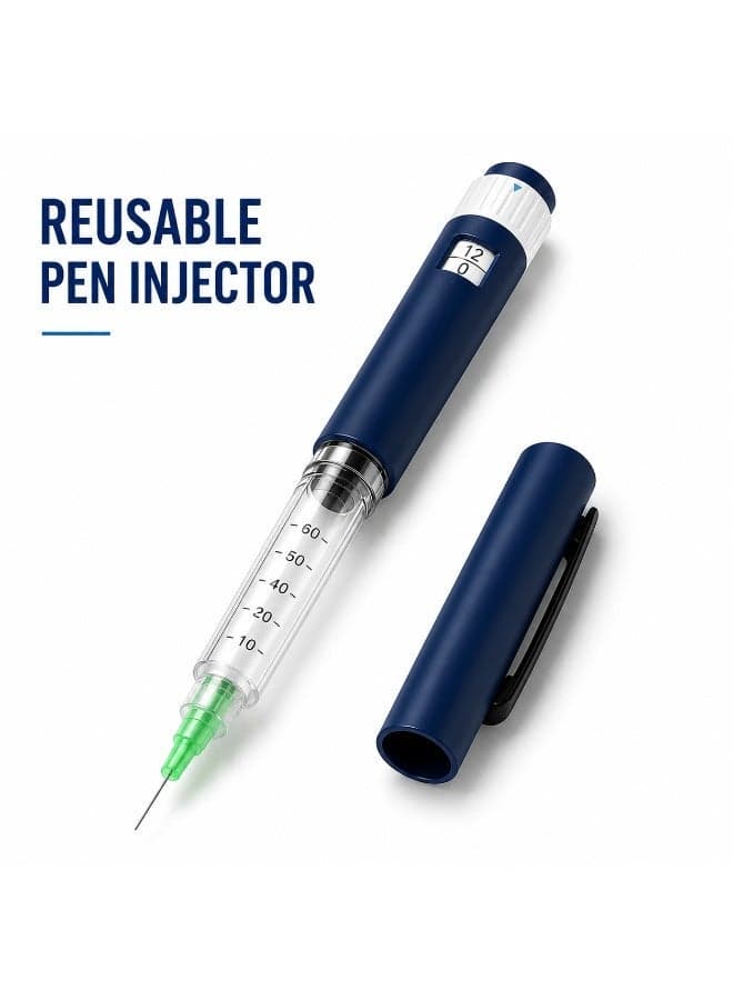 WuxiNest Reusable Insulin Pen Injector NIVR-02, Blue, 60U Max Dose, 0.01mL Min Dose, Compatible with 3mL Short Stopper Cartridges, Precision Dosage Display Window