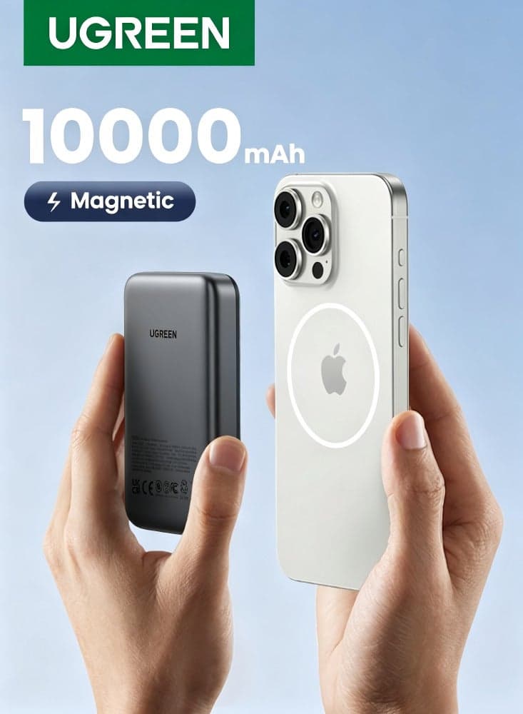 10000 mAh 10000mAh Wireless Power Bank Magnetic MagSafe Wireless Portable Charger Fast Charging Charger PD 20W Wired Charging iPhone MagSafe Charger Battery Pack For iPhone 16 15 Series Apple Watch S10 Airpods Grey