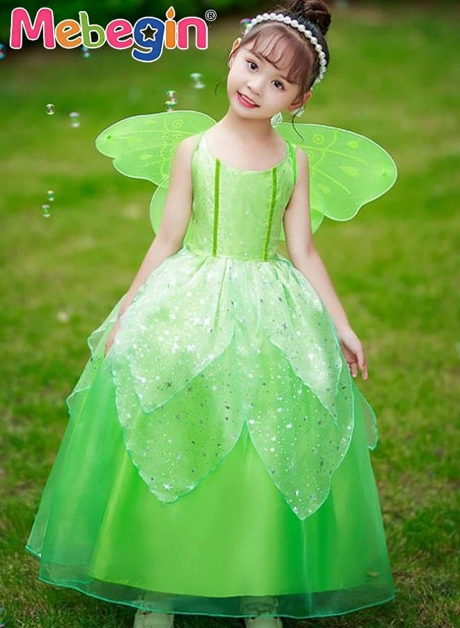 Fancy Tinkerbell Costume Set, Tinkerbell Princess Dress Up for Girls, Gorgeous Fairy Princess Dress, Green Fairy Girl Costume, Suitable for Birthday Party, Themed Party and Cosplay Activities