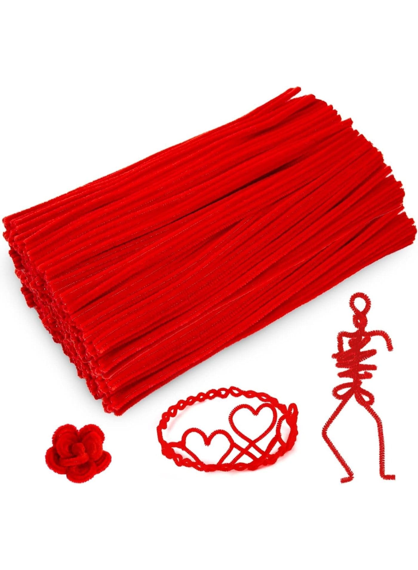 300 Pieces Red Pipe Cleaners Craft Supplies Flexible Chenille Stems for Kids for DIY Craft Projects, Party Decoration, 6mm x 12inch