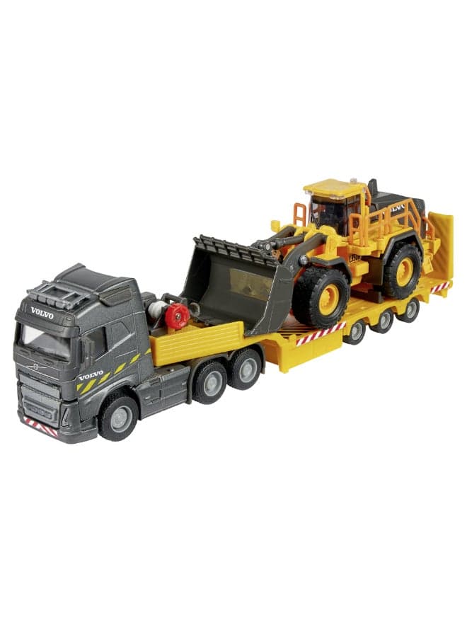 Majorette Volvo FH16 Truck + Wheel Loader, 35 cm Construction Transporter Set with Trailer and Volvo Wheel Loader,Free Wheel, Towing Winch, Fold-Out Ramp, Movable Bucket, Ages 3+