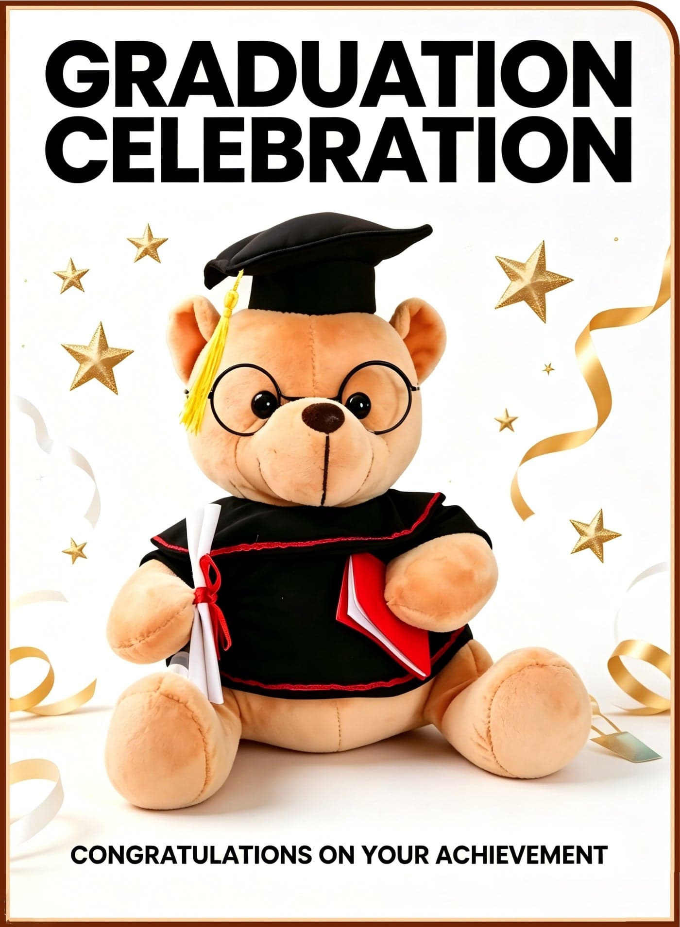 Graduation Teddy Bear Plush Toy With Glasses, Doctor Cap & Gown, Cute Stuffed Bear Holding Diploma Book, Congratulatory Graduation Gift For High School College Students Boys Girls
