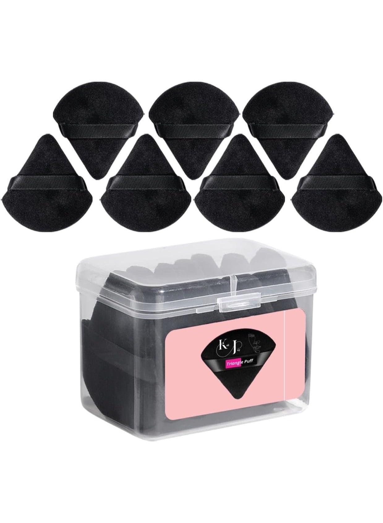 Kali Joy Makeup Puff 7pcs, Triangle Powder Puff for Loose and Cosmetic Foundation, Velour Makeup Sponge for Loose Powder, Triangle Sponges for Wet and Dry Cosmetic Foundation (Black)