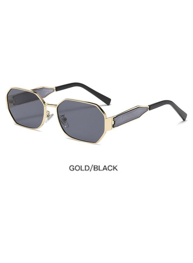 Women's Hexagon Sunglasses, UV400 Protection Sun Glasses with Gold Metal Frame and Grey Lens, Fashion Anti-glare Sun Shades for Women with Glasses Case, 58mm