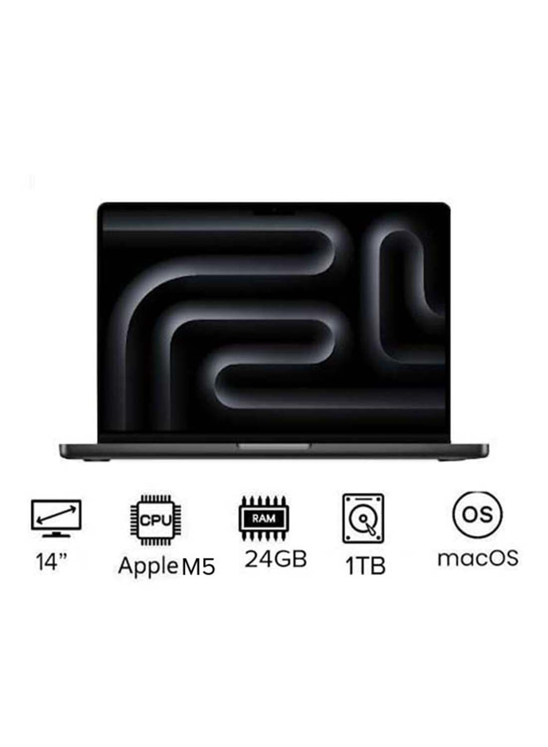MacBook Pro MDE34 | 14 Inch Display | Apple M5 Chip | 10-Core CPU And 10-Core GPU | 24GB RAM | 1TB SSD | macOS | English Keyboard | International Version | English Space Black