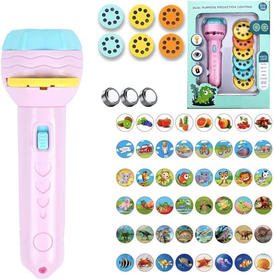 Slide Projector Torch Projection Light,Flashlight Projector for Kids Bedtime Toy,Christmas Education Learning Toy Gift Boys and Girls Fun Projection (Pink)