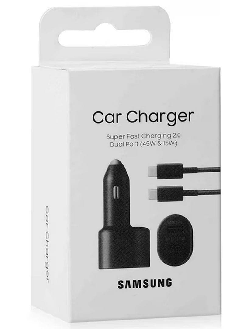 Car Charger Fast Charging 45W and 15W 2.0 Dual Port Car Charger with USB-C Cable 1m - Black Black