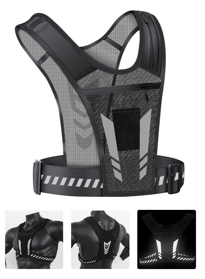 Running Vest Phone Holder,Reflective Running Vest, High Visibility Running Gear with Large Pocket,Reflective Hydration Vest Train Free Workout Gear,Adjustable Waistband