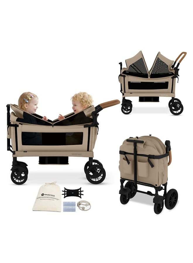 ADVI Wagon Cargo Push & Pull Foldable Double Stroller For 2 Kids, Waterproof UPF 50+ Removable Canopy, 2in1 Cup Holder, 6m-4yrs, 44kg, 3yrs Warranty