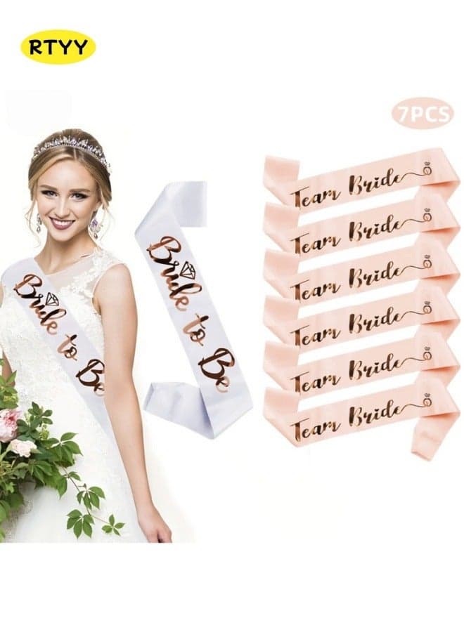 Team Bride Sash Set- 1 White Bride to Be Sash and 6 Team Bride Sashes Bachelorette Party Supplies Bachelorette Sash Bridesmaid Sashes for Bridal Party & Wedding (7pcs)