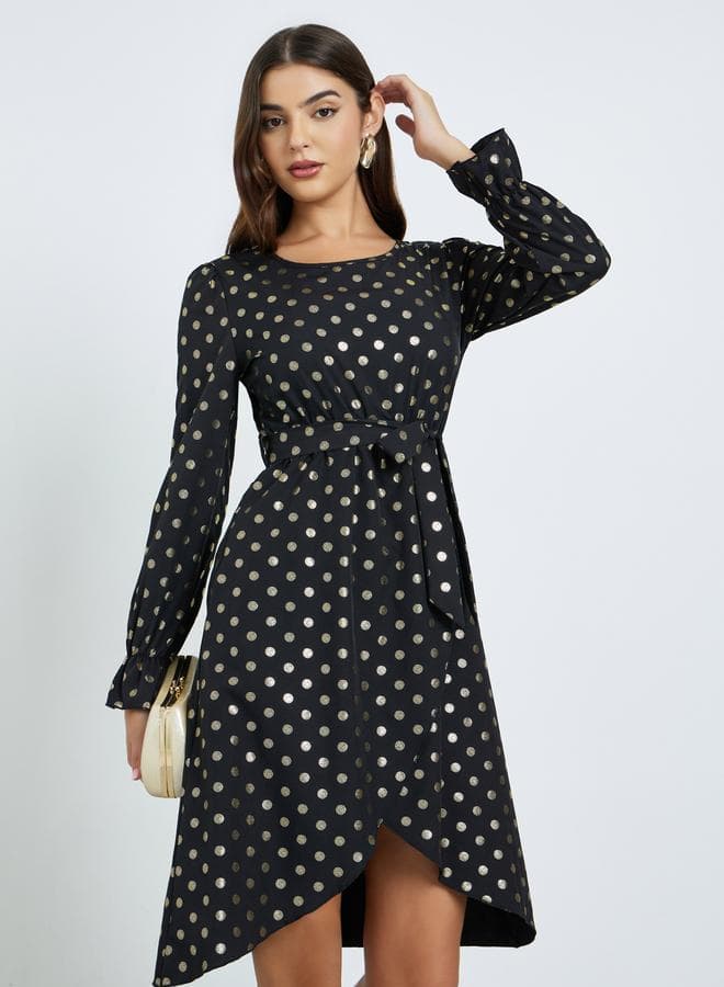 Black Polka Dot Knee-Length Dress