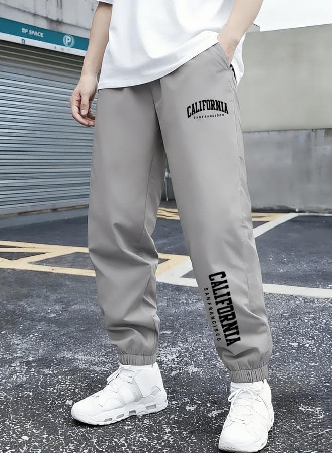 Boys Grey California Slogan Tapered Track Pants