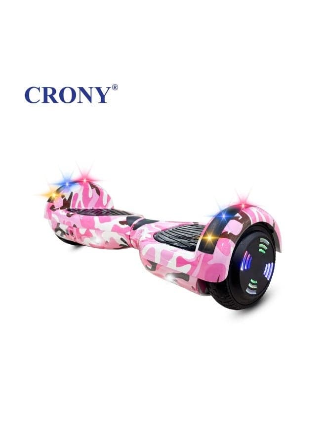 6.5 Inch Smart Self Balancing Hoverboard with Bluetooth Speaker & LED Lights, 250W Motor Electric Hover Scooter, Drift Scooter for Kids & Adults, 36V Lithium Battery, 5-12km/h Speed, 8-15km Range, Auto Balance Electric Ride-On Scooter, UL Style Charging, Indoor & Outdoor Personal Transportation, D1 Pink camouflage